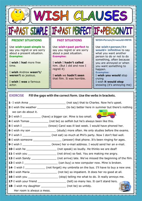 Wish Clauses Interactive Worksheet Learn English Words Learn English Grammar And Vocabulary