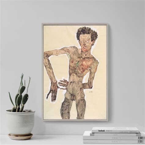 Egon Schiele Grimacing Nude Self Portrait 1910 Classic Painting Photo