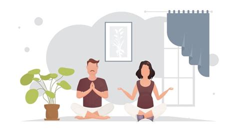 Premium Vector A Man And A Woman Meditate In The Lotus Position In