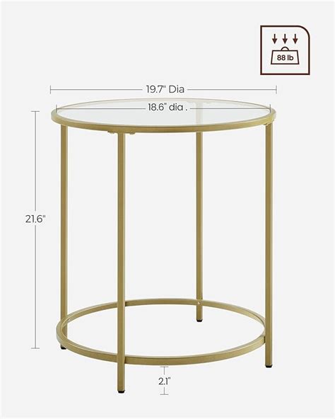 Vasagle Round Side Table Glass End Table With Metal Frame Gold Coffee Table With Modern Style