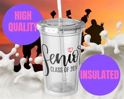 Senior 2024 Acrylic Cup 2024 Senior Tumbler Class Of 2024 Insulated Cup Graduation T Senior