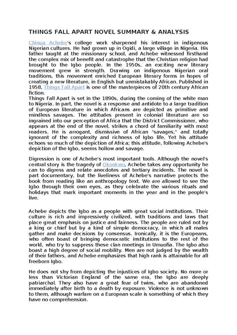 THINGS FALL APART (ENG 201): Summary, Analysis, Themes & Characters