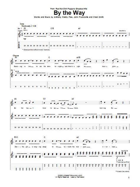 By The Way By Red Hot Chili Peppers Guitar Tab Guitar Instructor