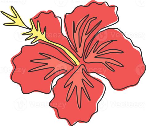 One Single Line Drawing Of Fresh Beauty Hibiscus For Garden Logo