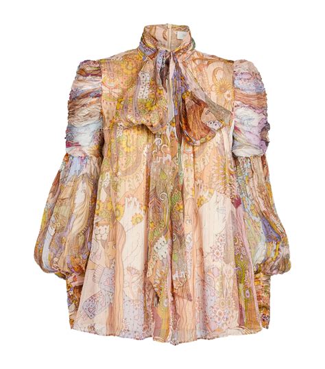 Zimmermann Multi Silk High Neck Blouse Harrods Uk