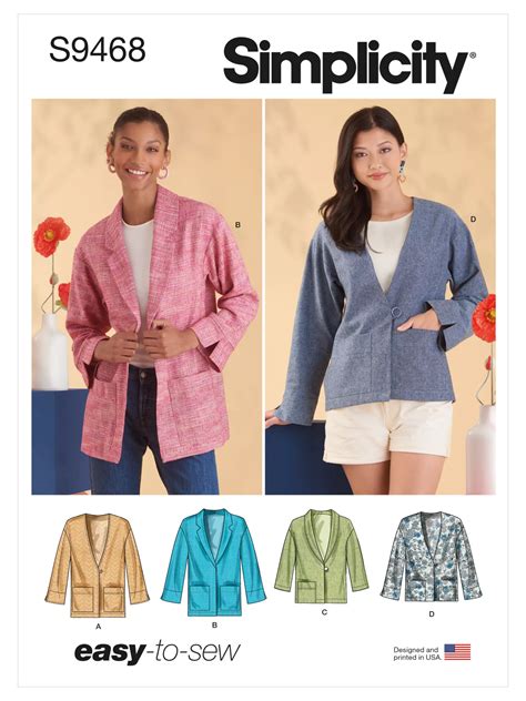 Simplicity Misses Unlined Jacket Sewing Pattern S9468 H5