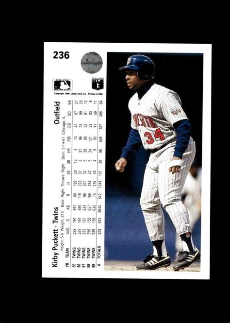 Kirby Puckett 1990 Upper Deck Baseball Card 236 Minnesota Twins EBay