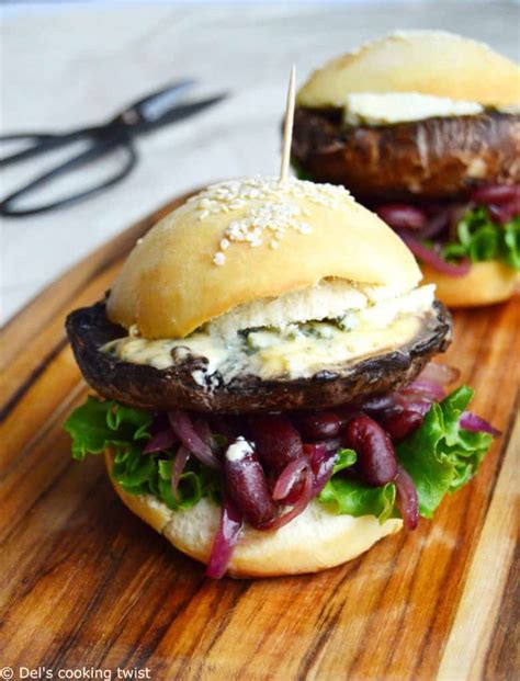 Portobello Mushroom Burger with Blue Cheese and Caramelized Onions ...