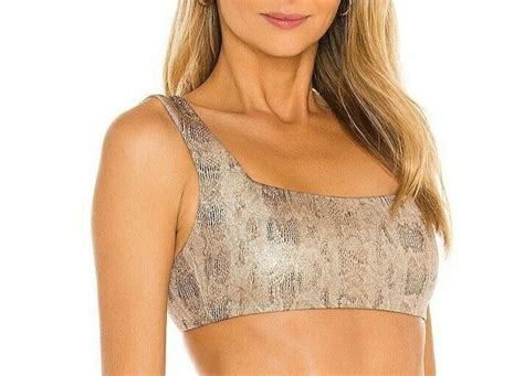 Nookie Square Neck Unpadded Metallic Bikini Top In Nude Snake Foil