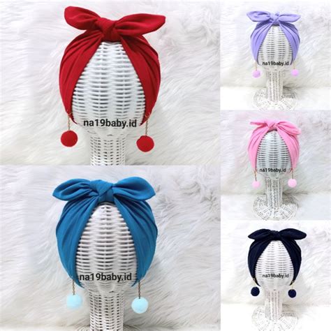 Jual Turban Bayi Pita Kelinci Anting Pompom Topi Anak Perempuan