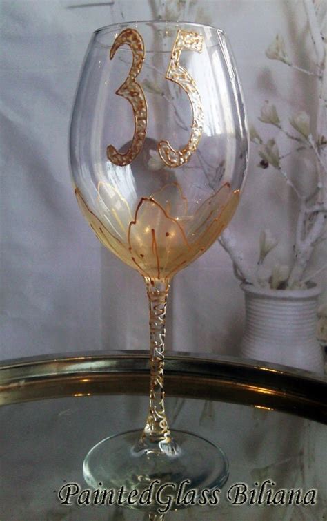 Items Similar To 35th Birthday Personalized Wine Glass Golden Tulip Birthday T On Etsy