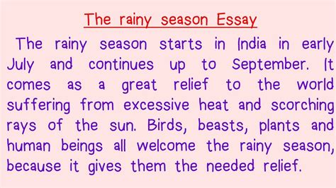 Essay On Rainy Season Rainy Season Essay In English Write An