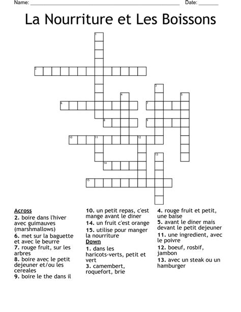 La Nourriture Et Les Boissons Crossword WordMint