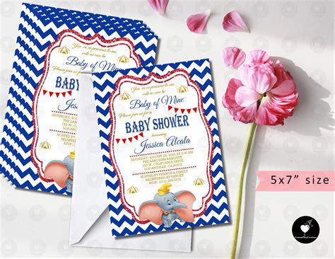 Dumbo Baby Shower Invitation, Blue Red, Printed Invitations - Etsy