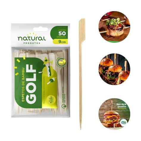 Espeto Palito De Bambu Golf Natural 9cm Para Hambúrguer E Petisco Com