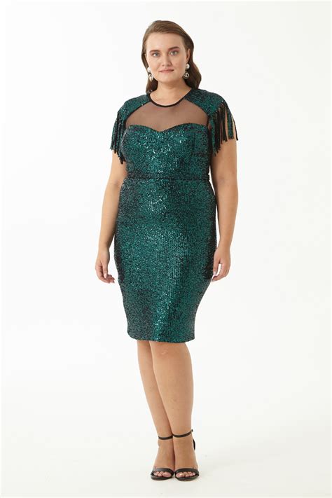 Green Plus Size Stamp Sequins Sleeveless Midi Dress Evening Dress