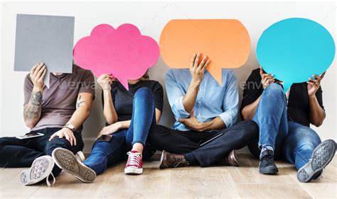 Group Of Diverse People With Speech Bubbles Icons Stock Photo By Rawpixel