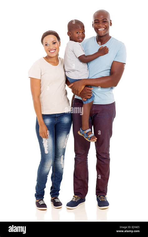 happy young African family full length portrait isolated on white ...