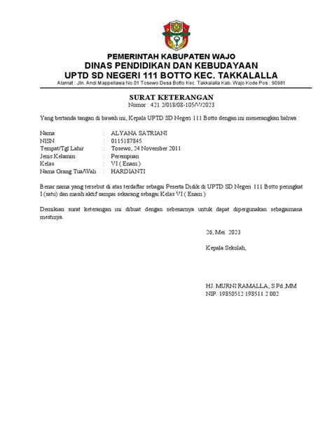 Surat Keterangan Beasiswa Berprestasi Sd Pdf