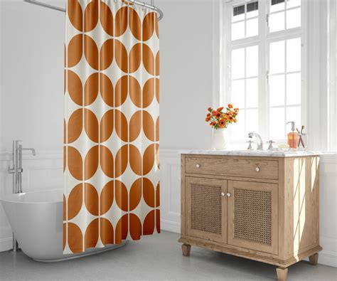 Orange And Beige Mid Century Modern Shower Curtain Retro Bath Etsy