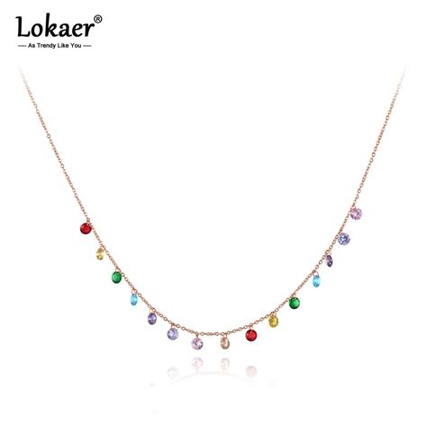 Lokaer Trendy B Hmen Edelstahl Bunte CZ Kristall Halsband Halskette