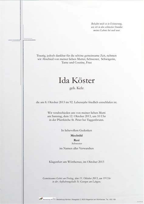 Parte für Ida Köster pax requiem