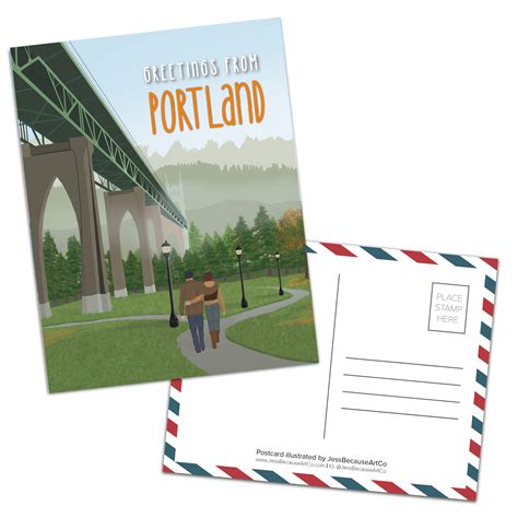 Greetings From Portland Postcard Cathedral Park Jessbecauseartco