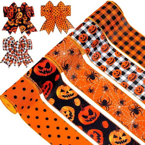 Amazon Whaline 5 Rolls Halloween Wired Ribbon Orange Black Pumpkin