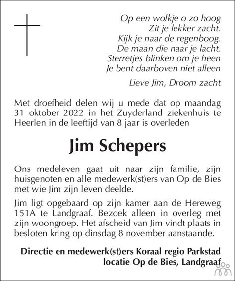 Jim Schepers Overlijdensbericht En Condoleances Mensenlinq Nl