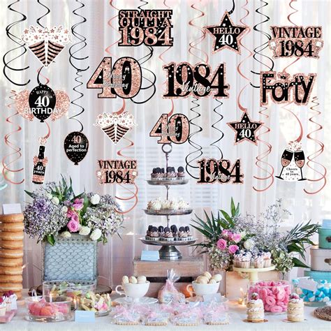 30pcs 40th Birthday Decorations Hanging Swirls For Women Rose Gold