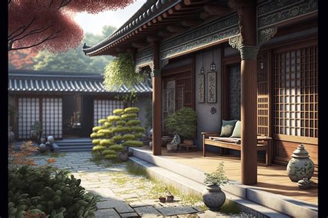 Premium AI Image | A house in the garden of the chinese style