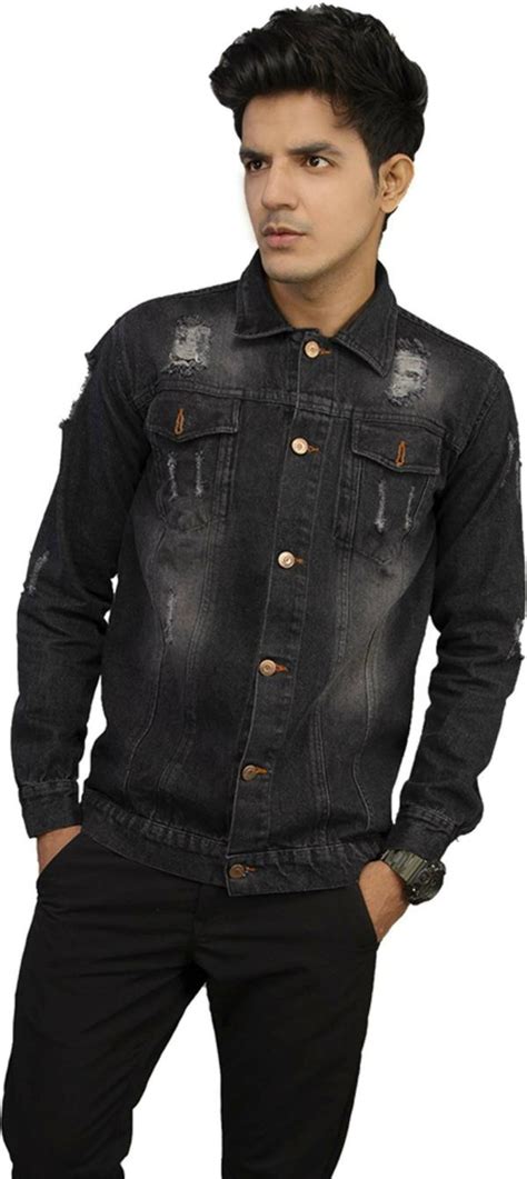 Klizen Men Black Self Design Denim Full Sleeve Jacket Jiomart