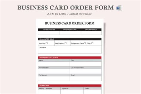 Business Card Order Form Hr Templates Graphic By Watercolortheme