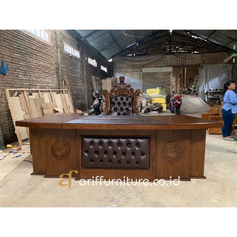 Set Meja Kantor Direktur Kayu Jati Elegant Mewah Toko Furniture