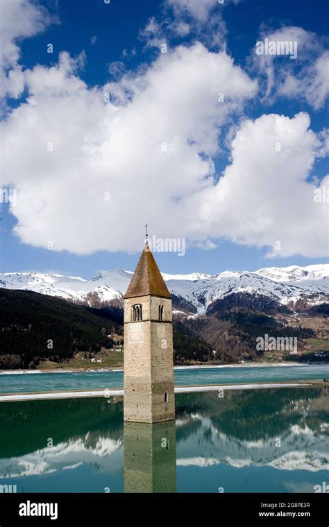 The Bell Tower In Reschensee Lago Di Resia Lake Reschen South Tyrol