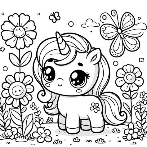 Dessin gratuit à imprimer Coloriage Licorne et fleurs