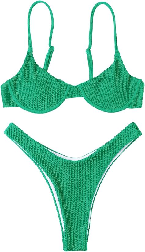 Amazon Makemechic Women S Piece Bathing Suits Solid High Cut Bikini Set Underwire