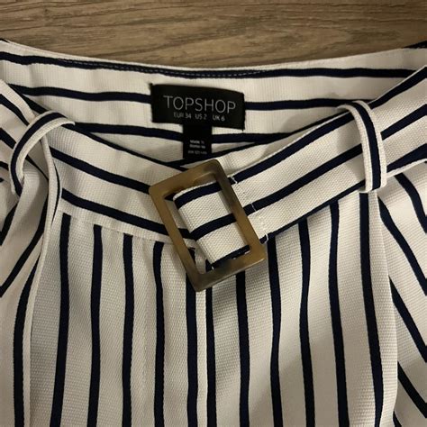 Topshop Womens White And Navy Trousers Depop