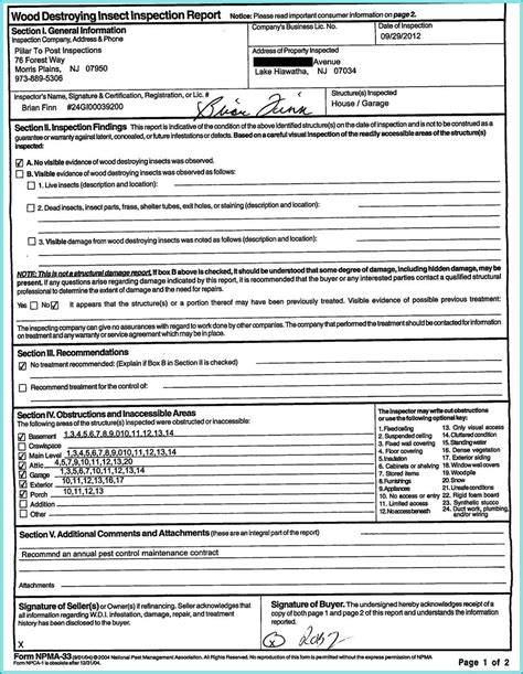 Va Termite Inspection Form Npma 33 Form Resume Examples E4y4lrxylb