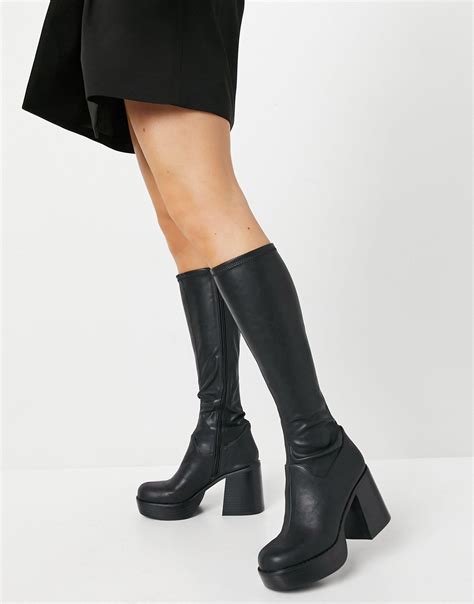 Asos Coconut Chunky Platform Knee Boots In Black Lyst