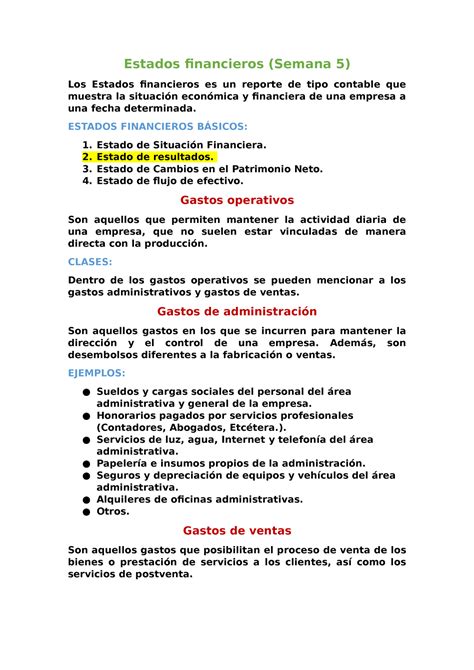 Semana 5 Estados Financieros Estado DE Resultados Estados