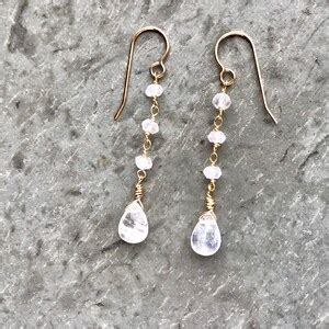 Moonstone Earring Silver Or Gold Moonstone Tear Drop Wire Wrapped