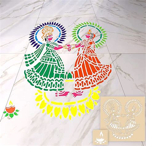 Diwali Rangoli Stencil For Floor Decoration Radha Krishna