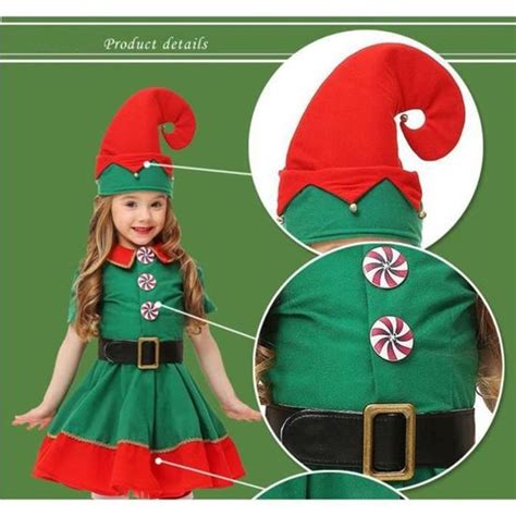 Déguisement d elfe de Noël enfants Costume de lutin de Noël Robe et