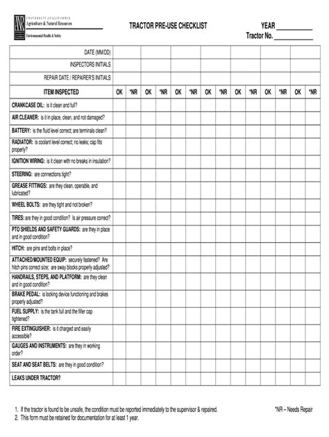 Tractor Inspection Checklist Pdf Fill Online Printable Fillable