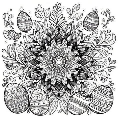 Coloriage Mandala Pâques avec un grosse fleur au centre