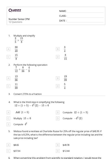 Number Sense Worksheets For Th Grade On Quizizz Free Printable