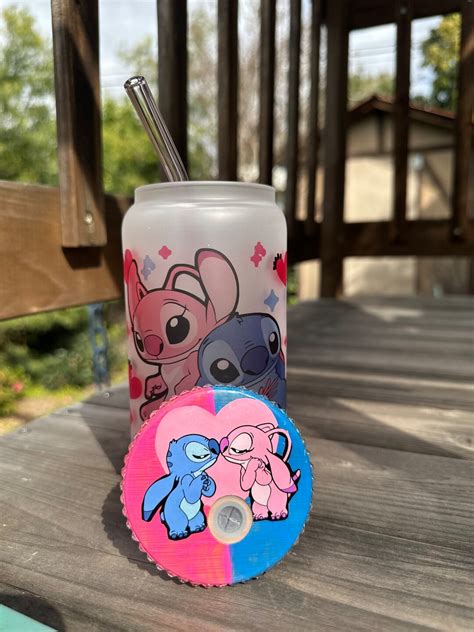 Stitch And Angel Glass Can Disney Glass Can Lilo And Stitch Snow