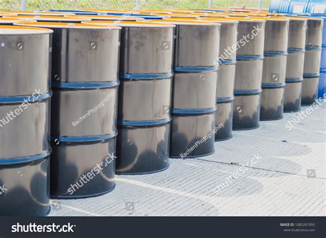 Industry Oil Barrels Chemical Drums Stacked Stock Photo