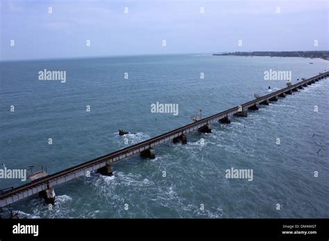 Pamban cantilever Bridge on the Palk Strait Stock Photo - Alamy